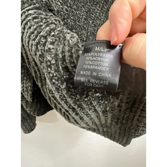 Wishlist Grey Chenille Very Soft Cowl Neck Sweater Charcoal Grey Sz M/L Over - Picture 7 of 7
